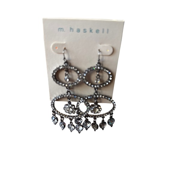 M. Haskell Jewelry - M. Haskell Gunmetal Crystal Chandelier Drop Earrings Floral Tiered Statement